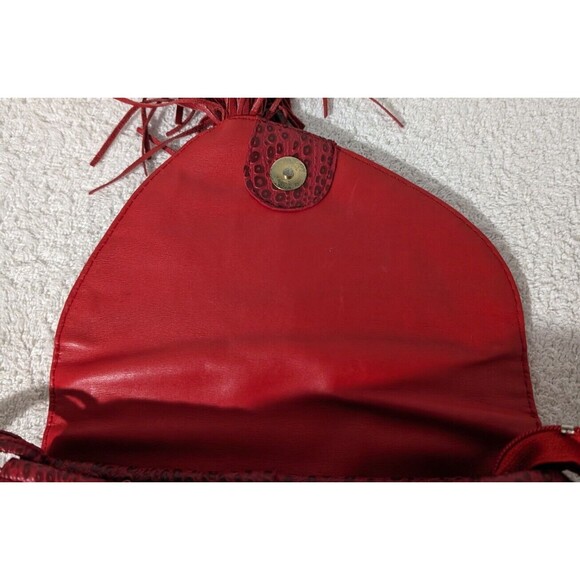 Vintage NAS 80's Red Bag Purse Crossbody Vegan Leather w/ Fringe and Strap Korea - Picture 8 of 12